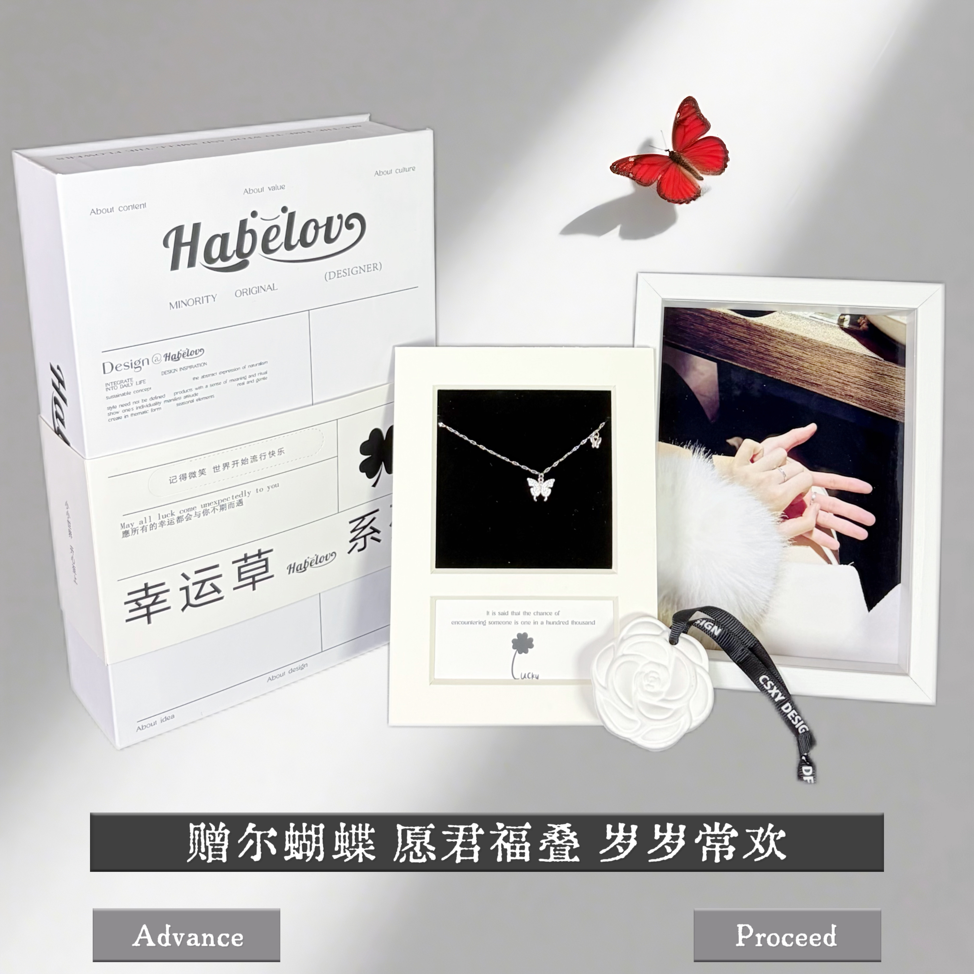 幸运蝴蝶项链小众高级情人节七夕圣诞送女友闺蜜生日礼物全套礼盒