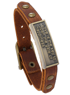 爱是开启幸福大门的钥匙情侣牛皮手环简约欧美流行复古多层皮手链