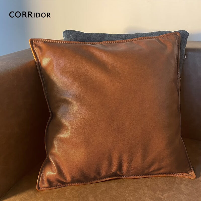 CORRIDORCR北欧设计师原创真皮羽绒靠垫沙发抱枕头层牛皮客厅腰枕