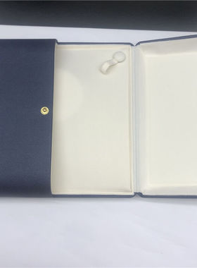 新款2021珍珠项链绒布按扣双开50厘米首饰收纳送礼物盒子颗粒深蓝