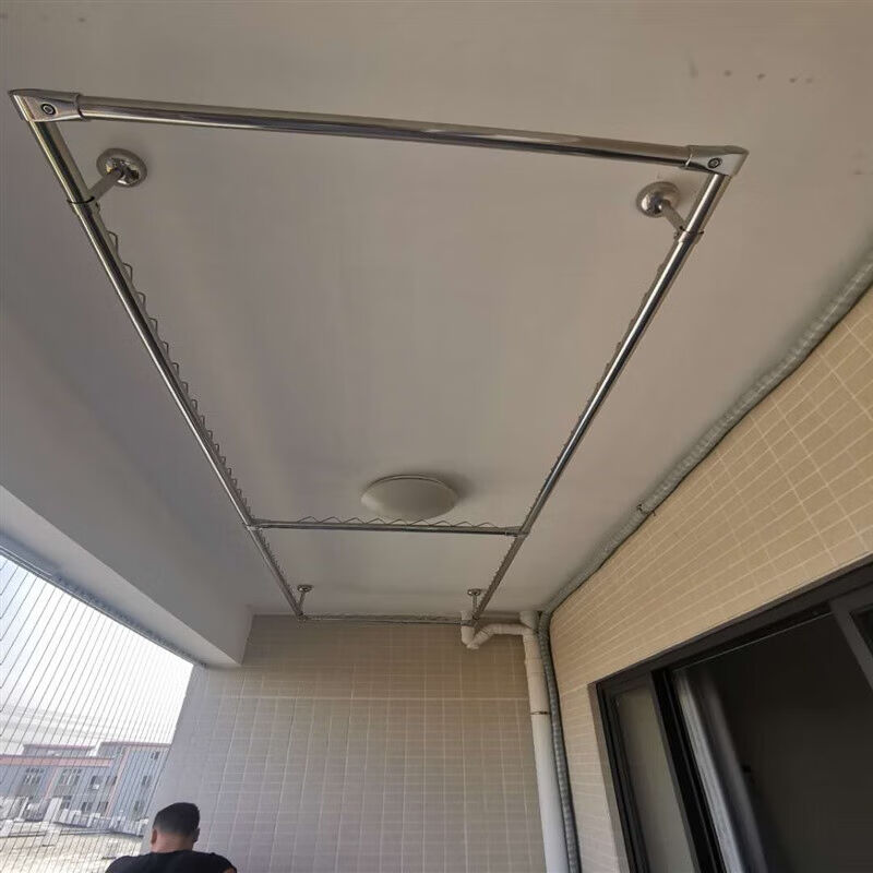 可狄阳台固定式晾衣架304不锈钢挂衣杆防风防滑防掉落非免打孔晒