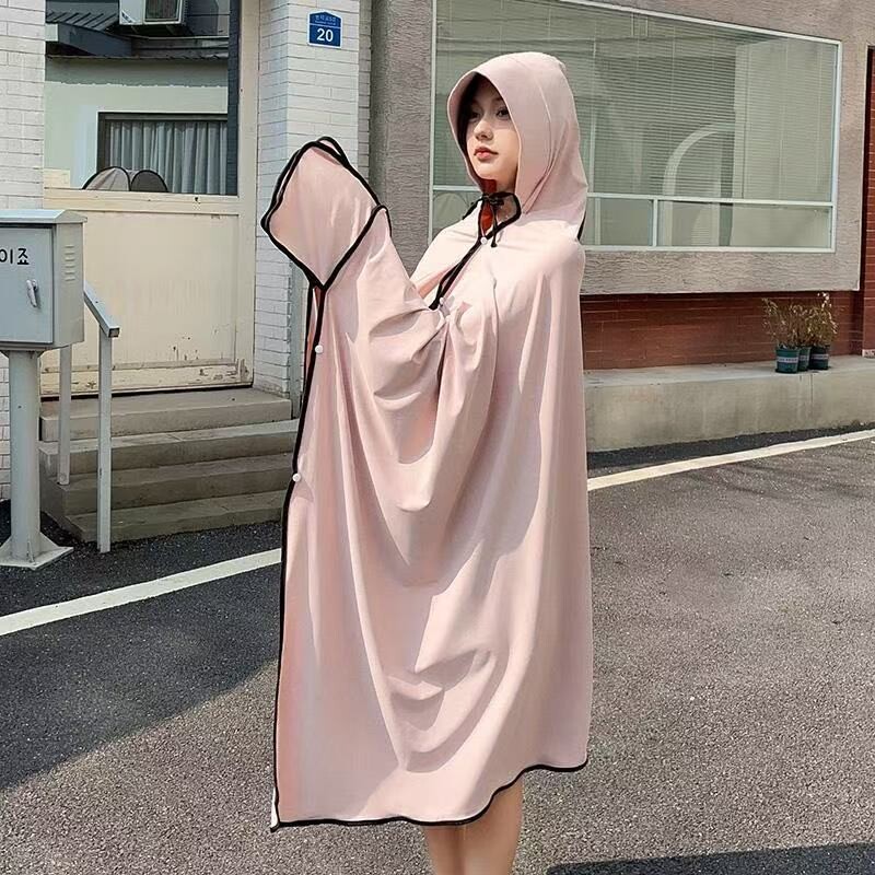 加大连帽披肩女夏户外开车骑车防晒神器紫外线冰丝斗篷披风防晒衣