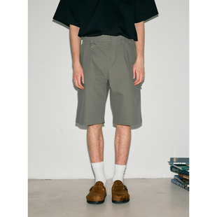 Costful Ro橄榄绿双褶廓形抗皱休闲工装短裤夏新款ykk拉链五分裤