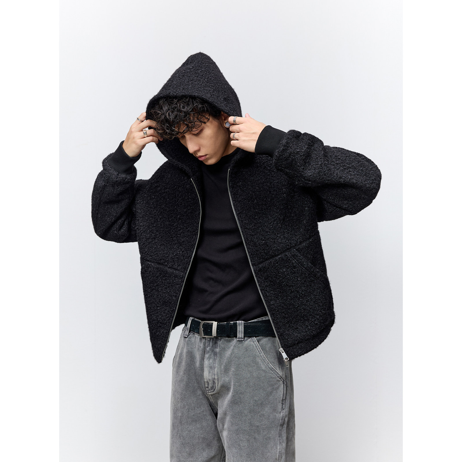 Costful Ro高品质肌理感仿羊羔绒外套 冬季加厚休闲连帽棉服夹克