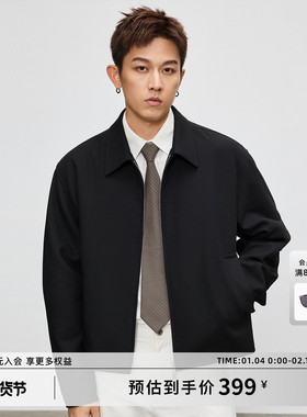 Costful Ro羊毛混纺双拉链休闲夹克 简约boxy版型黑色翻领外套