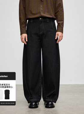 Costful Ro 13OZ原牛黑色弯刀牛仔裤 美式宽松设计感直筒休闲长裤