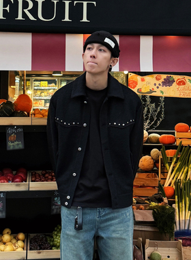 Costful Ro重工金属铆钉肌理毛呢外套男cleanfit春秋休闲翻领夹克