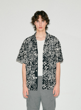 Costful Ro重工镂空编织度假风短袖衬衫高品质古巴领休闲透气短袖