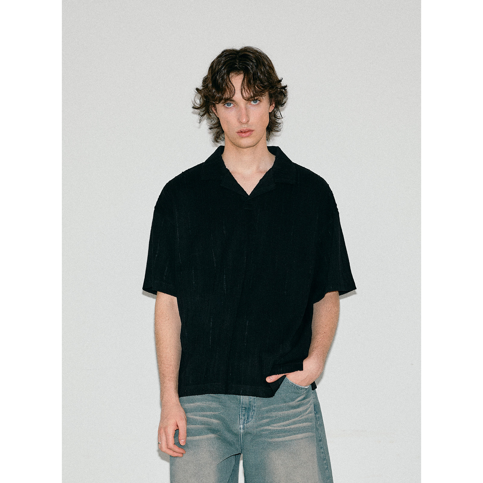 Costful Ro进口澳洲绵羊毛混纺短袖POLO衫 水波纹肌理简约针织T恤