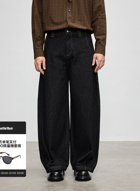 Costful Ro 13OZ原牛黑色弯刀牛仔裤 美式宽松设计感直筒休闲长裤