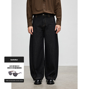 宽松设计感直筒休闲长裤 Costful 美式 13OZ原牛黑色弯刀牛仔裤