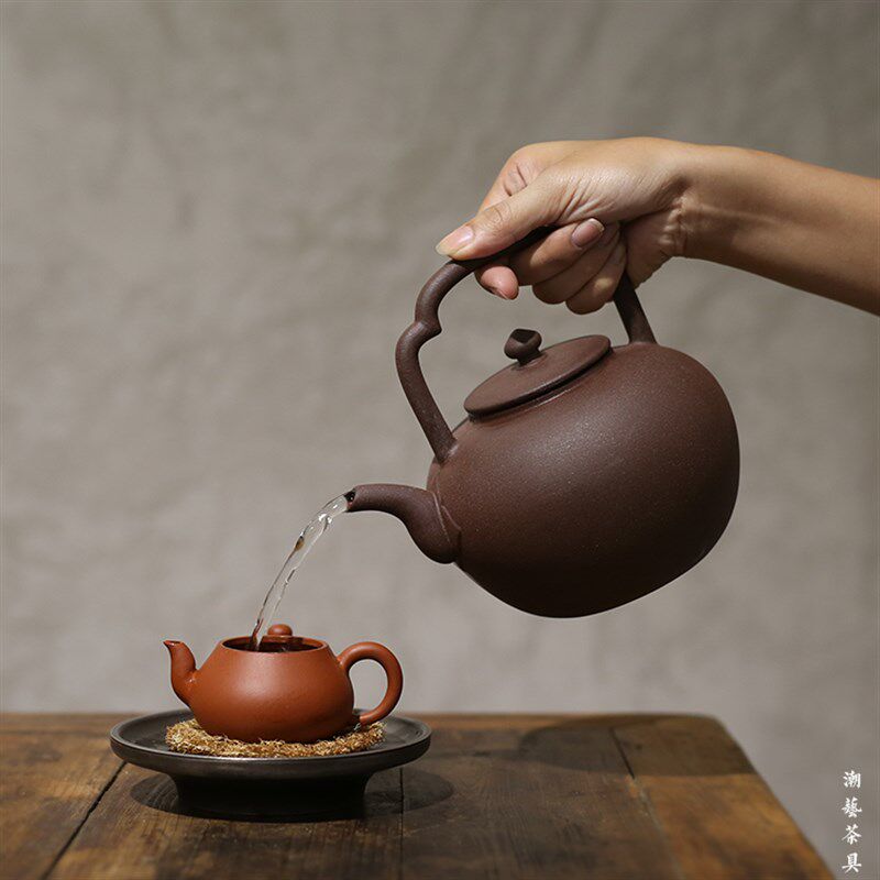 紫泥陶壶纯手工紫砂电陶炉烧水壶煮茶壶养生壶提梁吴经炭炉耐高温