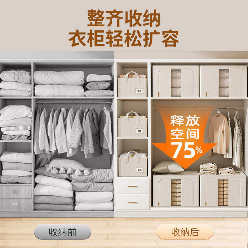 布艺收纳箱家用衣服衣物被子百纳箱折叠整理盒储物袋子衣柜棉麻筐