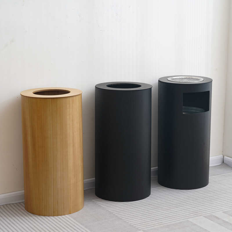 酒店大堂商用木制圆垃圾桶带烟灰缸立式电梯口灭烟柱走廊过道厂家