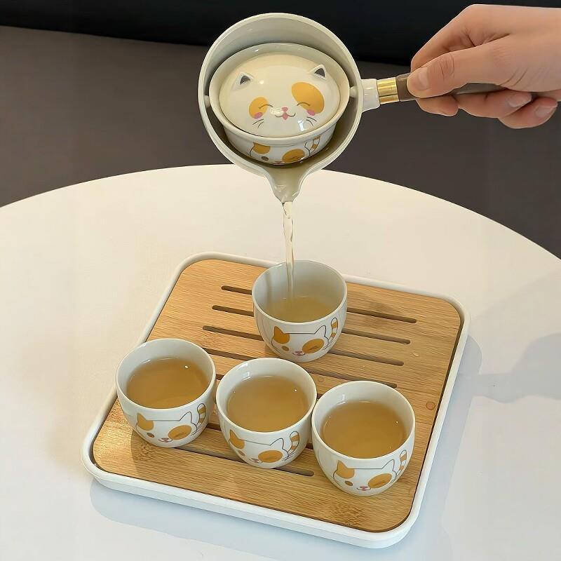 招财猫茶具套装逍遥泡茶滤一体懒人泡茶神器便携旅行收纳茶杯茶壶