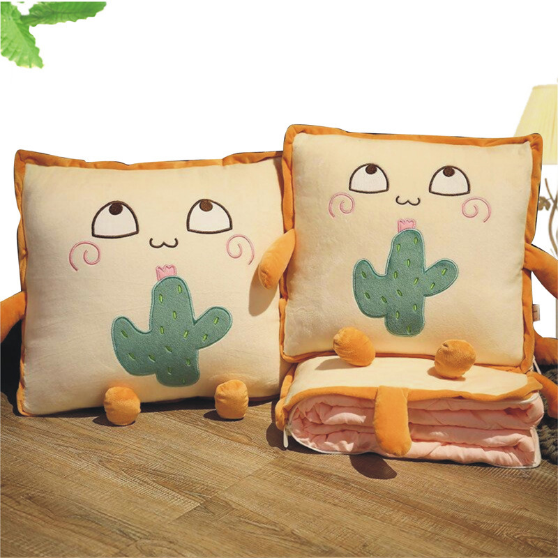 卡通抱枕被子logo两用毛绒毯