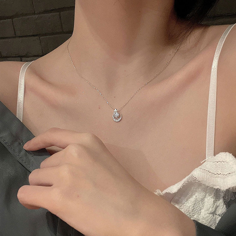 日系设计师topwhits925气质银星月项链女简约高级感锁骨链小众