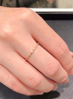 日本轻奢百搭款璀璨七颗锆石银电镀14k金戒指尾戒极细叠戴戒指