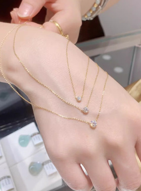 日系赵露思s925银极光超闪单颗小钻项链10分20分30分钻锁骨链