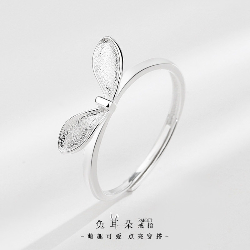 日系设计师topwhits925银蝴蝶结可爱兔子耳朵戒指少女心甜美简约