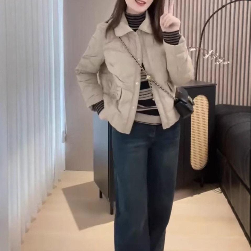 英国moleubak冬季新款小个子翻领短款棉服时尚显瘦女