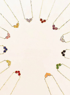 日系轻奢s925银1~12月份诞生石 彩色宝石 爱心双面诞生石项链