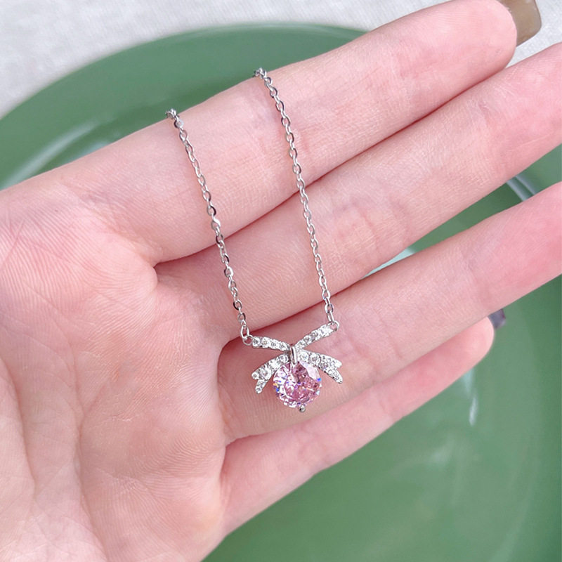 日系设计师topwhits925银蝴蝶结项链女粉色少女心轻奢小众甜美