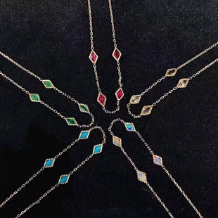 日系dreamy梦想成真925银 多色彩宝菱形手链绿松石欧泊手链