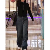 高腰阔腿牛仔裤 显瘦开衫 女 修身 英国moleubak秋冬新款