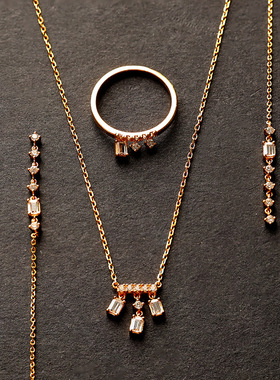 日系轻奢 光影枝形吊灯  满天星镶钻流苏钻石 银满钻项链套装