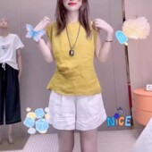 后背单排扣上衣高腰阔腿短裤 时尚 女 新款 英国moleubak夏季