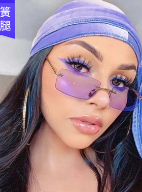 英国moleubak无框太阳眼镜女方形小框海洋片弹簧腿墨镜ins潮流街