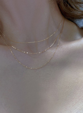 裸链s925银锁骨链项链女式无吊坠 超细闪烁0链十字车花链百搭