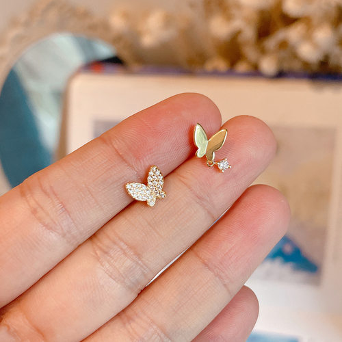 日系设计师TopWhit精工日系轻奢春夏 s925银蝴蝶鲜花 花与蝶 两只