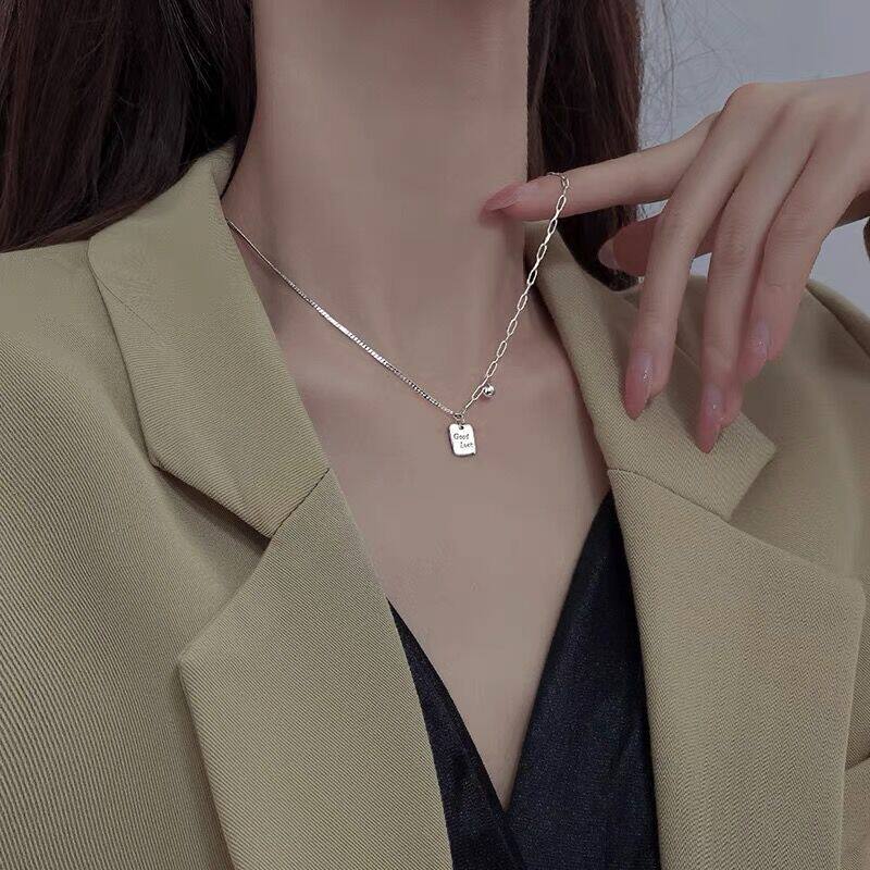 日系设计师topwhits925银英文字母方牌项链女拼接小众设计高级感