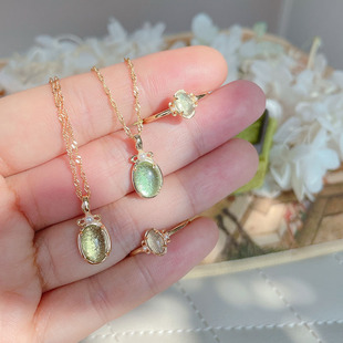 日系轻奢宝石珍珠项链绿萤石蝴蝶结吊坠925银镀k金彩宝锁骨链