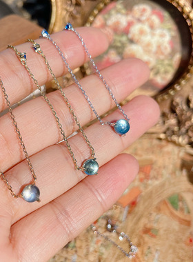 日系月光岛屿系列银镀14k金月光石项链蓝色宝石吊坠商场项链