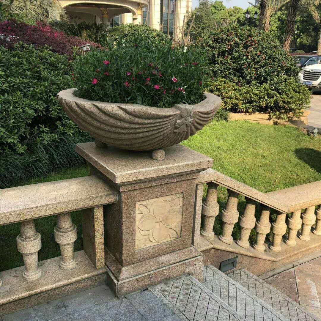 户外石材花盆雕刻厂家　欧式雕花石头花钵 小区别墅景观装饰