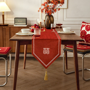 婚礼红色情书系列桌旗轻奢高端结婚餐桌布电视柜茶几装饰长条柜布