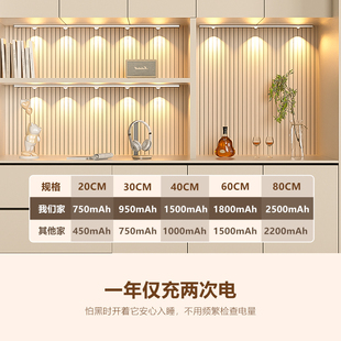 酒柜人体感应灯带自粘无线 线整体橱柜灯免插电磁吸充电式厨房光