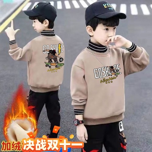 男童新款加绒卫衣帅气一体