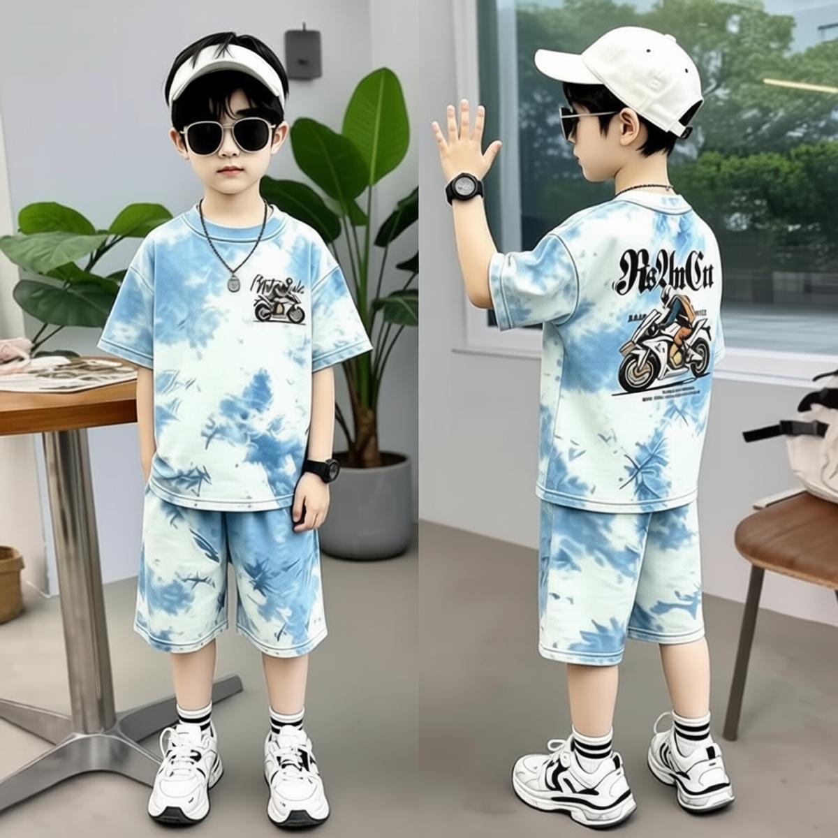 夏季男童冰丝速干短袖短裤套装