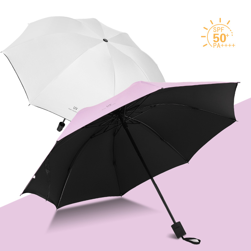韩国少女三折叠加厚黑胶防晒遮阳森系太阳伞UV加粗 雨伞批发价