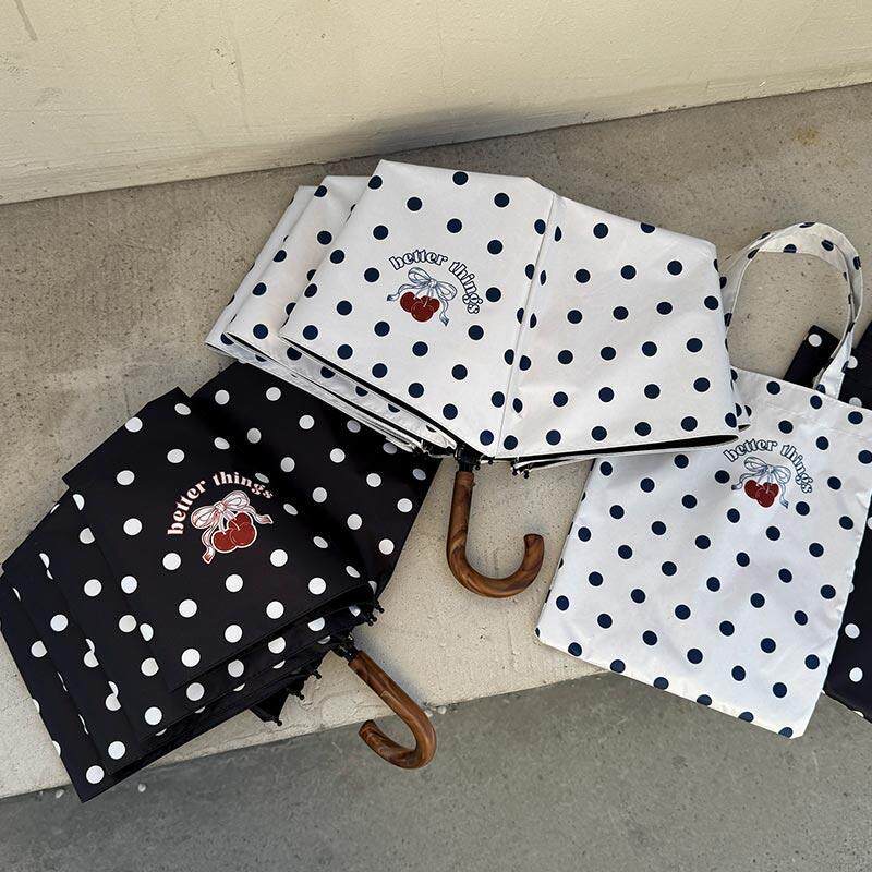 自制复古弯钩波点伞晴雨伞两用黑胶防晒防紫外线太阳伞女加大防风