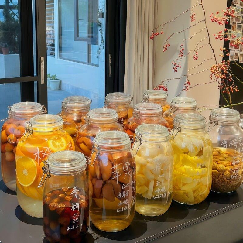 泡酒玻璃瓶按压式密封罐大容量家用密封饮料桶泡酒容器卡扣储存瓶