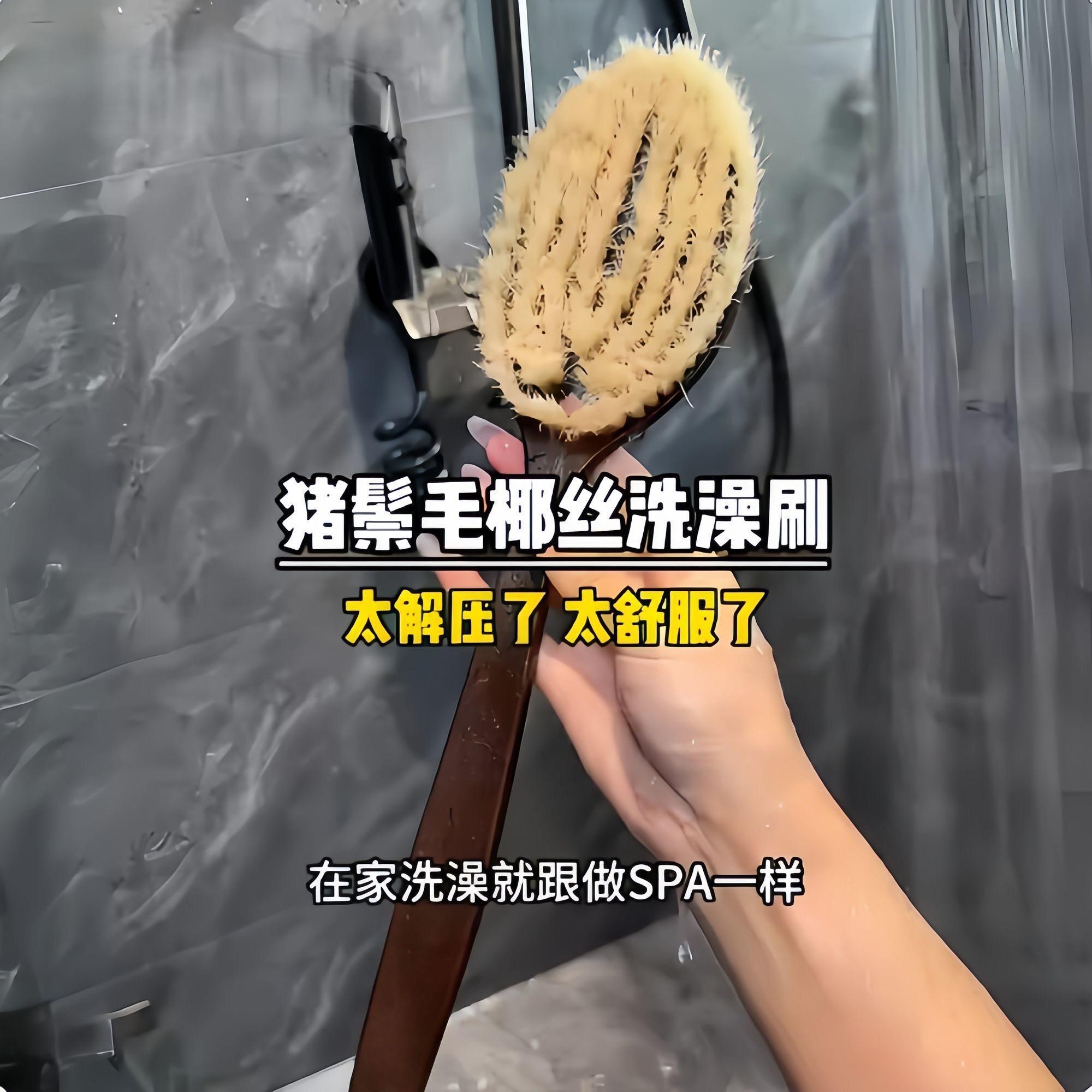 洗澡刷猪鬃毛刷美体搓背长柄身体刷家用干刷背软毛搓澡沐浴清洁刷