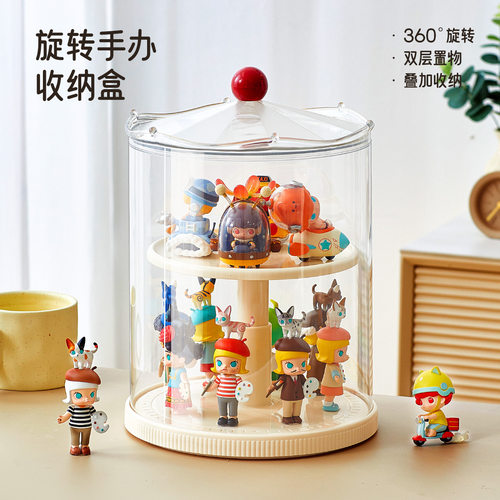 盲盒收纳展示盒旋转展示盒泡泡玛特收纳盒透明防尘 手办玩具旋转