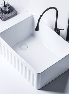 莫德卡恩 加深台上盆陶瓷竖纹洗手盆侧下水家用单盆卫生间洗脸盆