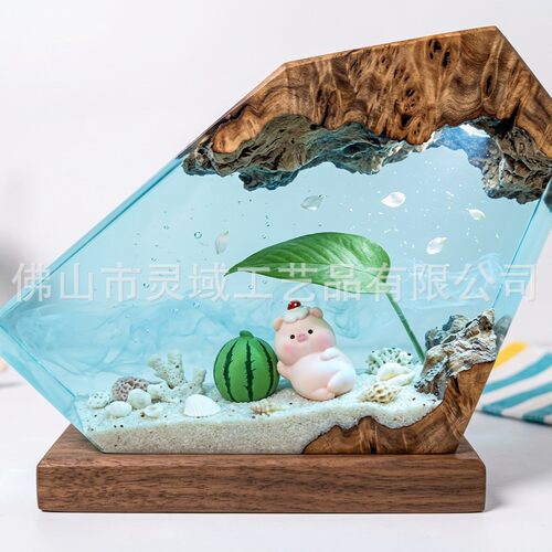 夏日海滩粉红小猪西瓜微景观环氧