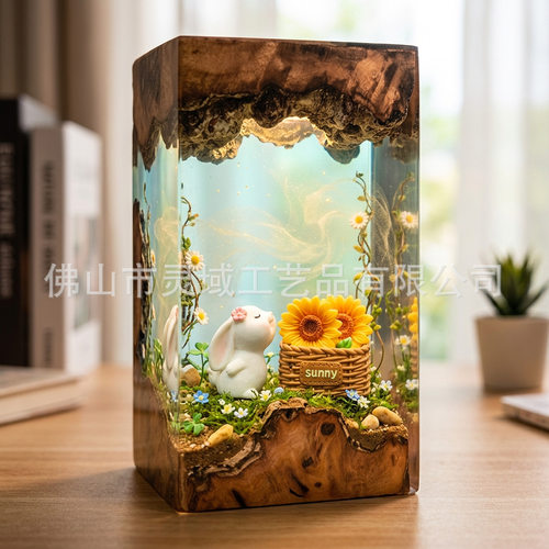 新款向日葵花篮白兔微景观环氧